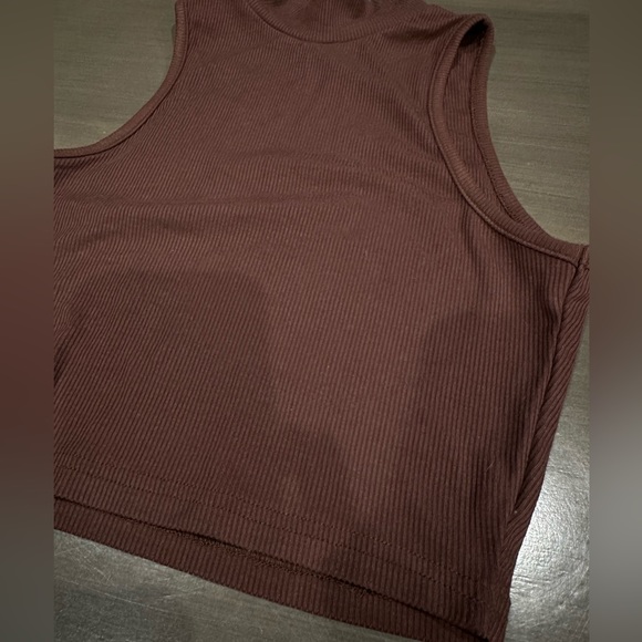 Pellucid - brown Basics Threaded Sleeveless Top cropped mock neck- size small - Picture 3 of 6